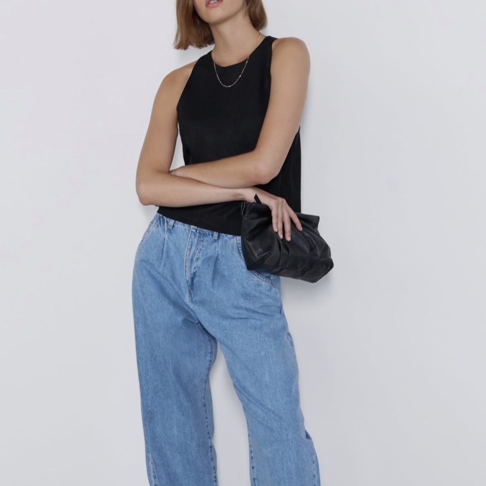 Black faux suede halter top